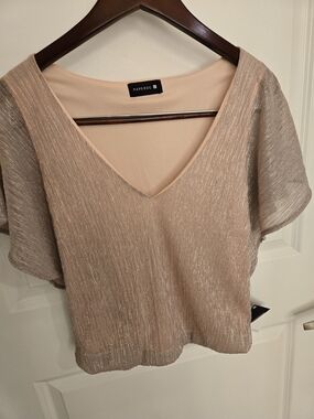 NWT Paperoc Metallic Beige V-Neck Women’s Top - LARGE
